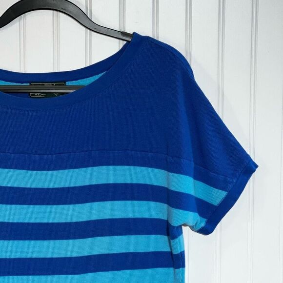 LRL Ralph Lauren Jeans Co Shirt Women Large Blue Strip Short Sleeve Pullover - Picture 3 of 9